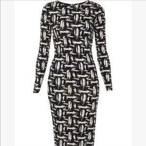 TOPSHOP Black and White Bodycon Midi Dress